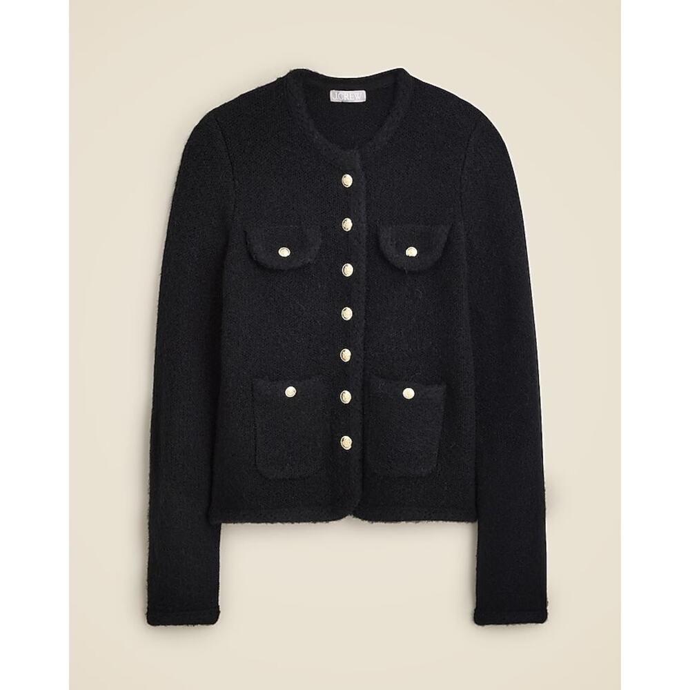 J. Crew Textured Button Up Long Sleeve Lady Jacket Cardigan Sweater Black Medium